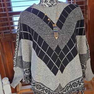 Bohemian Aztec Print Poncho Women's Poncho Sweater S/M